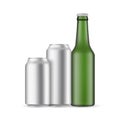 Beer Packaging Mockup: Aluminium Cans with Green Glass Bottle